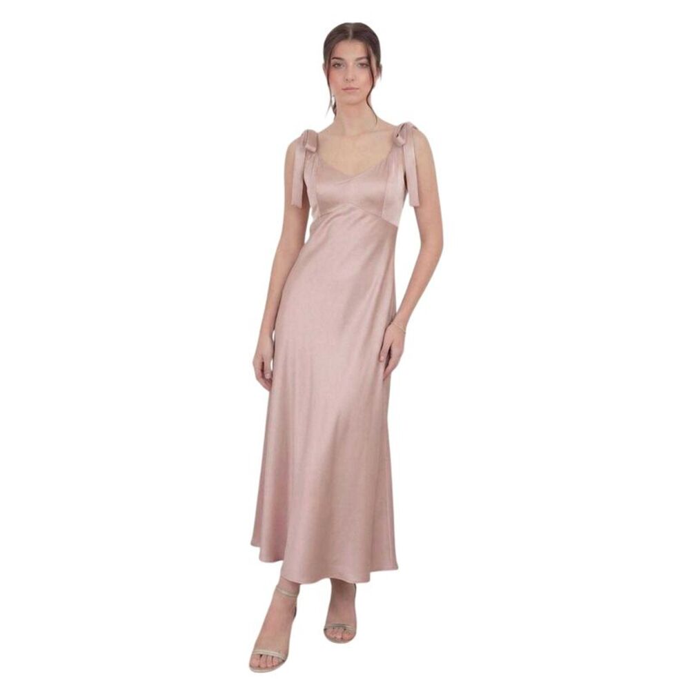 Deluxe Womens/Ladies Satin Tie  Bridesmaid Maxi Dress / Soft Pink